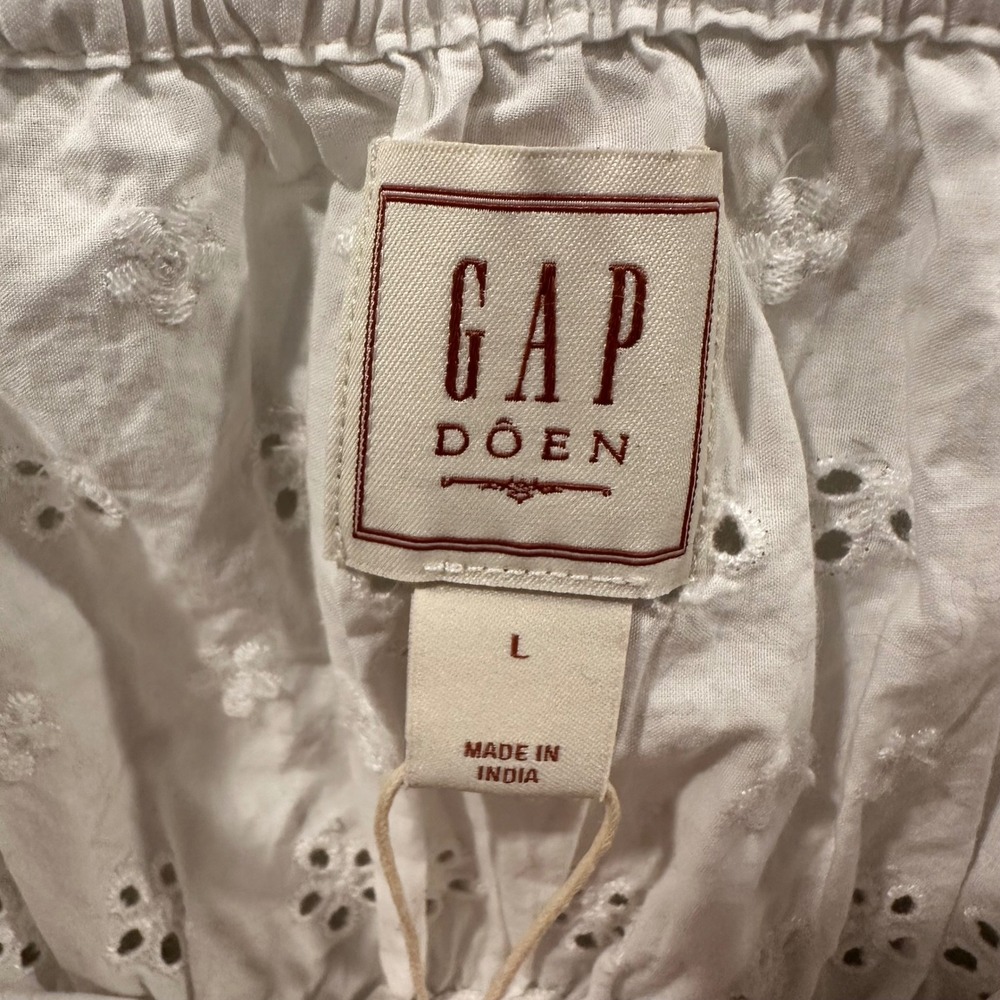NWT GAP x DOEN Eyelet Midi Dress Women Large White Smocked Tiered Cottagecore - Picture 5 of 16